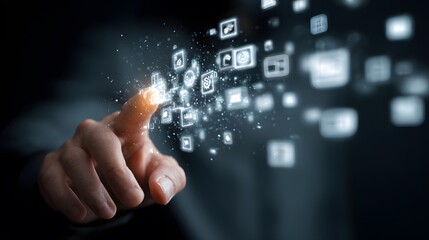Fototapeta premium A hand interacting with digital icons in a futuristic interface