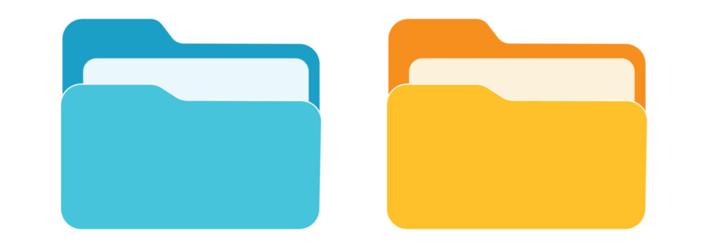 Different folder icon set. Opened and closed folders collection. Flat open folder icon set for paper design. Document icon vector. Vector data. Vector file. Vector graphic. EPS 10