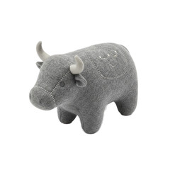 Soft Grey Felt Bull Toy with Embroidered Details