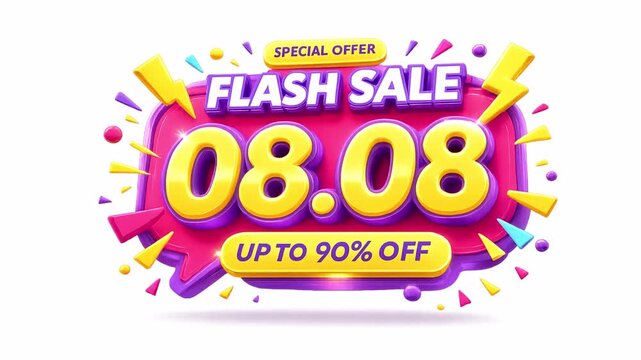 Animated video for Special Offer 08.08 Flash Sale, suitable for social media advertising campaigns and promotional banners. on transparent or alpha background, 4K footage