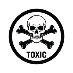 Classic black and white skull and crossbones symbol with the word toxic below isolated on transparent background