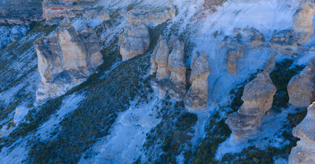 Naklejka premium Geological formations in Aguaviva de la Vega, in the Campo de Gómara region of the province of Soria, Autonomous Community of Castile and Leon, Spain, Europe