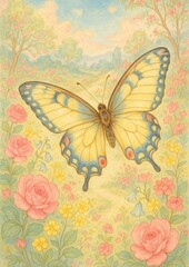Fototapeta premium Butterfly amidst blooming flowers.