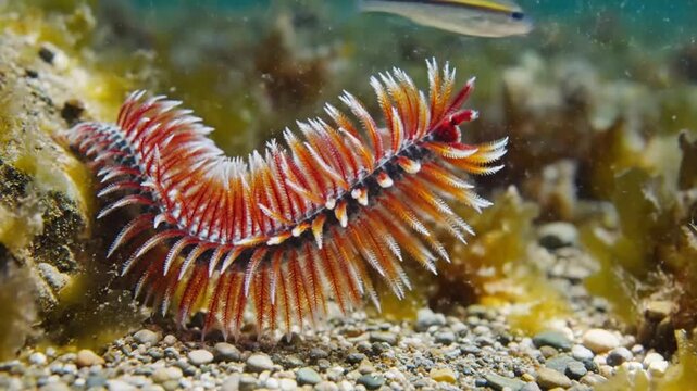 Mesmerizing close-up of a vibrant feather duster worm filtering water off the British Isles