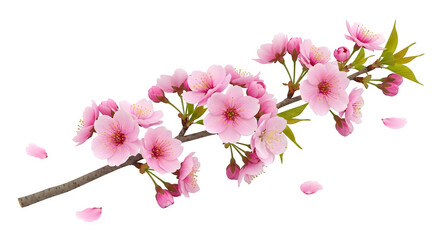 Pink Cherry Blossom, isolated on white or transparent background. PNG