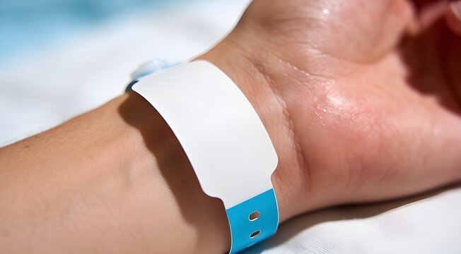 Blank medical identification bracelet on a patient wrist