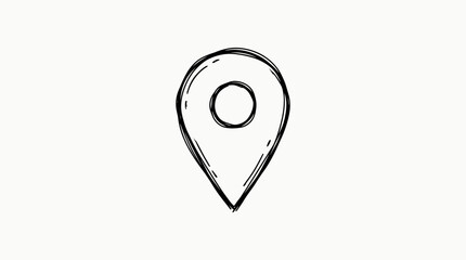 Simple hand drawn black outline of a map location pin pointer icon isolated on white background, ideal for navigation apps, travel blog website design and infographic project presentation © Galih