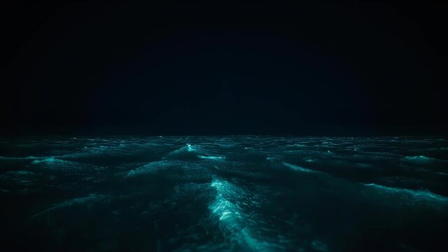 Eerie Bioluminescent Waves at Night - A Mesmerizing Ocean Display.