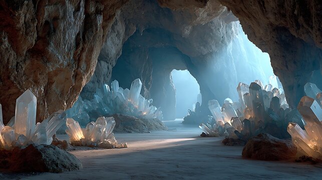 Natural geode cavern filled with huge crystals wallpapers