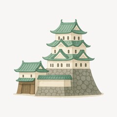 Fototapeta premium Charming watercolor Japanese castle illustration.