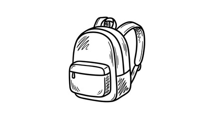 Fototapeta premium Hand drawn backpack doodle sketch with black line art and hatching details on white background, ideal for education branding, school supply marketing and outdoor travel blogging