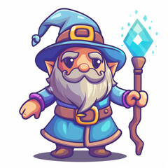 Fototapeta premium cute chubby magic wizard holding a staff, 2d mobile game art, vector illustration, flat color, clean lineart, 