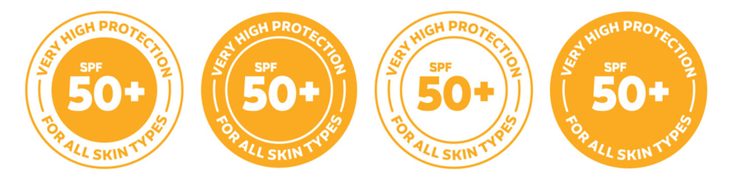 Spf 50 plus icon set. spf isolated logo collection in orange color.