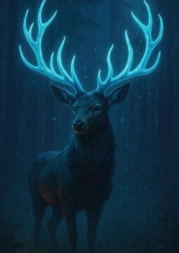 Mystical glowing antlered deer