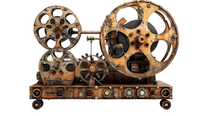 Fototapeta premium Vintage film projector with metal reels showcasing cinematic history