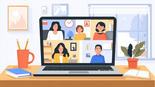 Online meeting concept, laptop with video call 