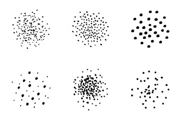 Varied clusters of black dots forming abstract circles, suitable for backgrounds, textures, or representing scientific data.