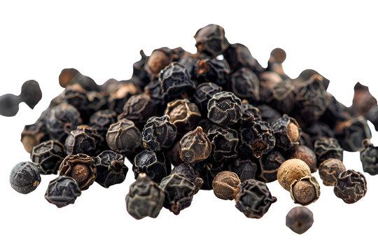 Close-up view of whole black pepper berries with rustic earthy texture