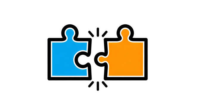 A blue and orange puzzle piece coming together