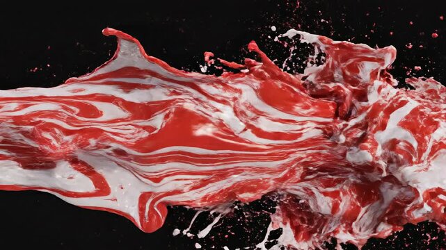 Seamlessly looping abstract motion graphics of vibrant red and white liquid waves flowing rapidly and smoothly across a minimalist digital background background, independence concept, textureless
