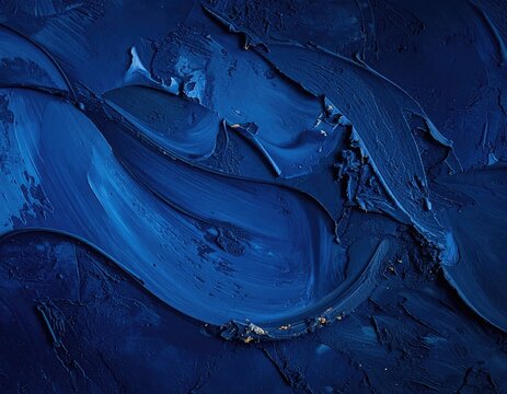 Deep blue oil paint texture with thick impasto strokes and subtle gold accents.