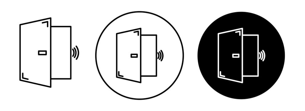 Door sensor alarm icon set. Door sensor alarm vector symbol in black filled and outlined style.