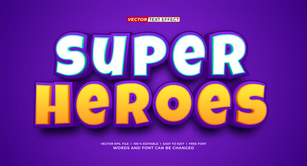 Obraz premium Super Heroes 3D Editable Text Effect with Bold Comic Style Vector Typography