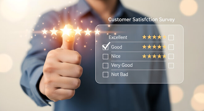 Customer Satisfaction Survey Thumbs Up Glowing Stars Good Rating