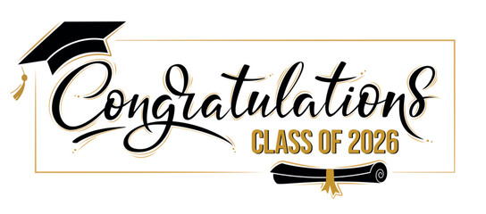 Congratulations Class of 2026 greeting sign. Congrats Graduated. Handwritten brush lettering.  Congratulating banner. Isolated vector text for graduation design, poster, invitation, greeting card © Elena Iakovleva