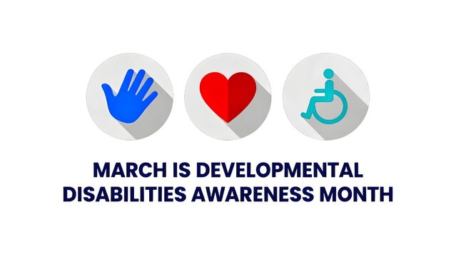 Awareness ribbon icons representing support and inclusion mark developmental disabilities awareness month in march