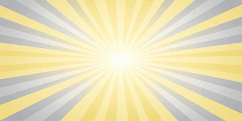 Obraz premium A bright yellow and orange sunburst vector background features abstract summer sun rays and a warm sunrise star design with shining sunbeams bursting across a sunny sky