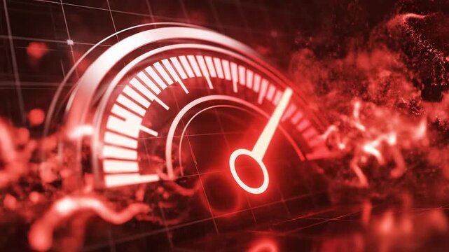 Seamlessly looping abstract motion graphics visualization of a critical temperature gauge rapidly overheating and turning bright red emergency, failure, loop