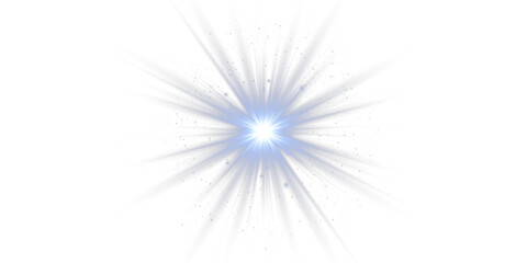 Obraz premium Bright flashes and glowing highlights on a transparent shining sun, adding charm and energy to your projects with a radiant blue PNG star and sparkling light for festive and magical visual light effec
