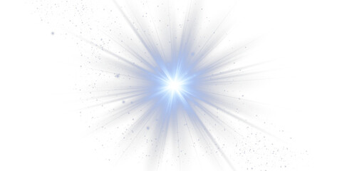 Beautiful shimmering blue lens flare light effect with radiant star and sparkling light, including bright flashes and glowing highlights to add charm and energy to your abstract blue light background 
