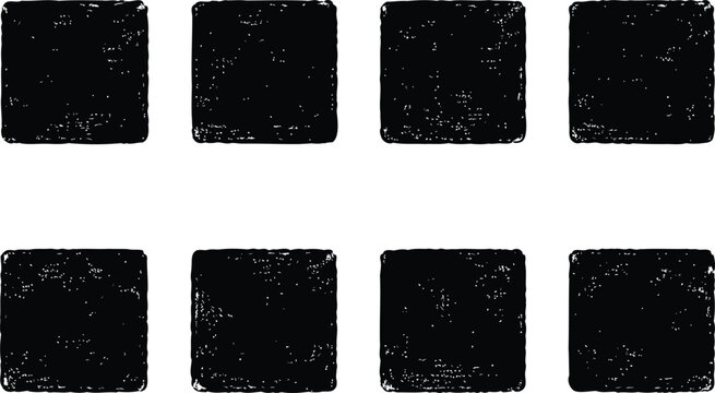 Collection of eight rectangular black grunge frames with heavy ink stamp texture effects