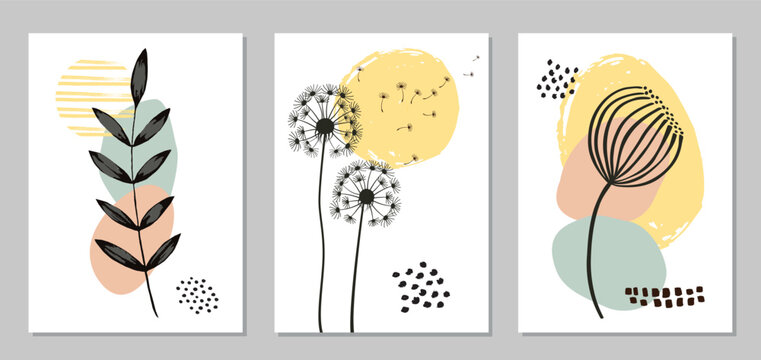 Set of Abstract flowers decorations with shapes for wall decor