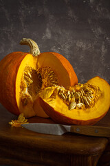 pumpkin on a wooden table
