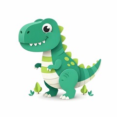 Obraz premium Cute Green Tyrannosaurus Rex Paper Cut Style Illustration for Kids