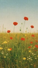 Naklejka premium Vibrant poppies in serene meadow mobile wallpaper