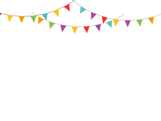 Obraz premium Vector illustration of colorful bunting flags on strings. Modern festive symbol for carnivals, parties, celebrations, birthdays, and festivals.