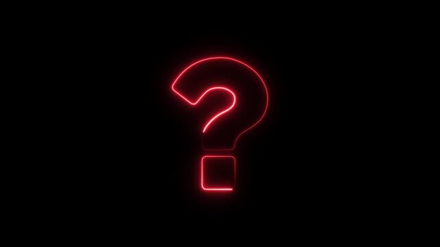 Neon question mark sign icon animation glowing pink color confusion mark quiz punctuation mark education exam sign sign symbol on black background