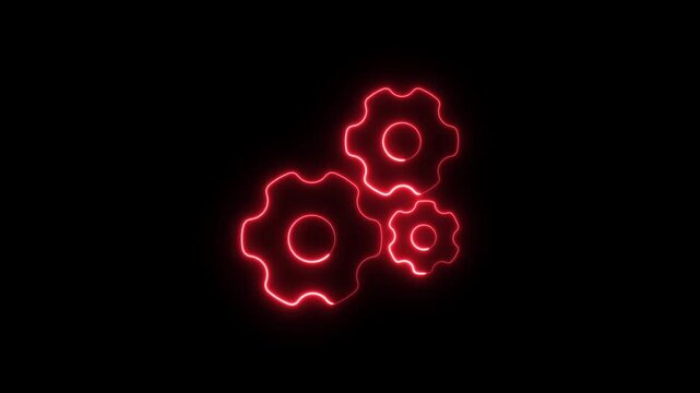 Glowing neon setting icon, blue color settings icon, Technology setting icon on black background. Industry and technology concept, blue color neon glowing Animation of seamless loop. 