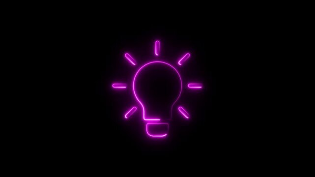 Glowing neon line technology light bulb icon isolated on black background. technology energy animation concept. Glowing light bulb symbol animation. Energy idea concept