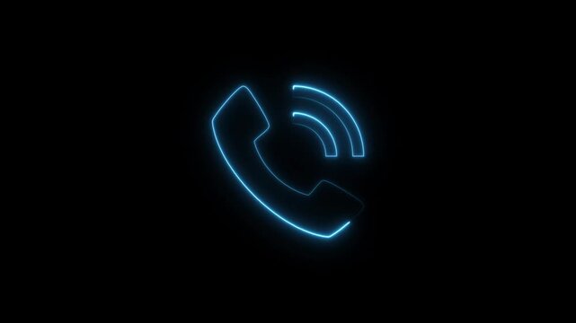 call icon animation. call concept on mobile phone screen animation . Glowing call icon isolated on black background.