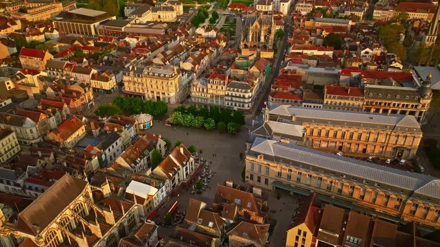Aerial view of the ancient french medieval city of Troyes with beautiful architecture and history