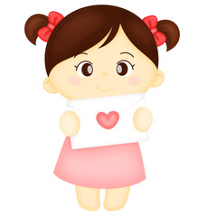 A cute cartoon girl with a love letter