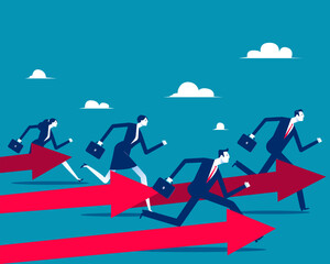 Fototapeta premium Business Together. Running in the same direction following the arrows shows determination and a clear shared goal
