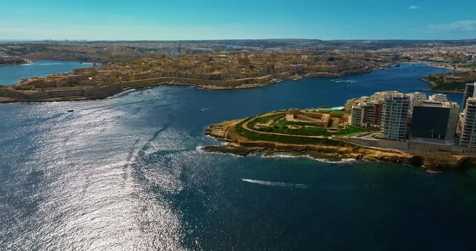Aerial view of Sliema with modern real estate and a beautiful waterfront. Malta, Mediterranean, Europe