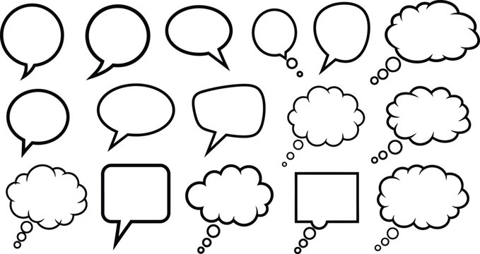 various comic speech bubbles and thought clouds for dialogue  blank templates