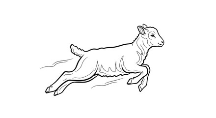 Fototapeta premium Simple black and white line art illustration of a goat jumping through air